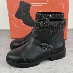 JSport Boots Violet Knit Cuff Black Memory Foam Fax Fur Insulated Size 6 New